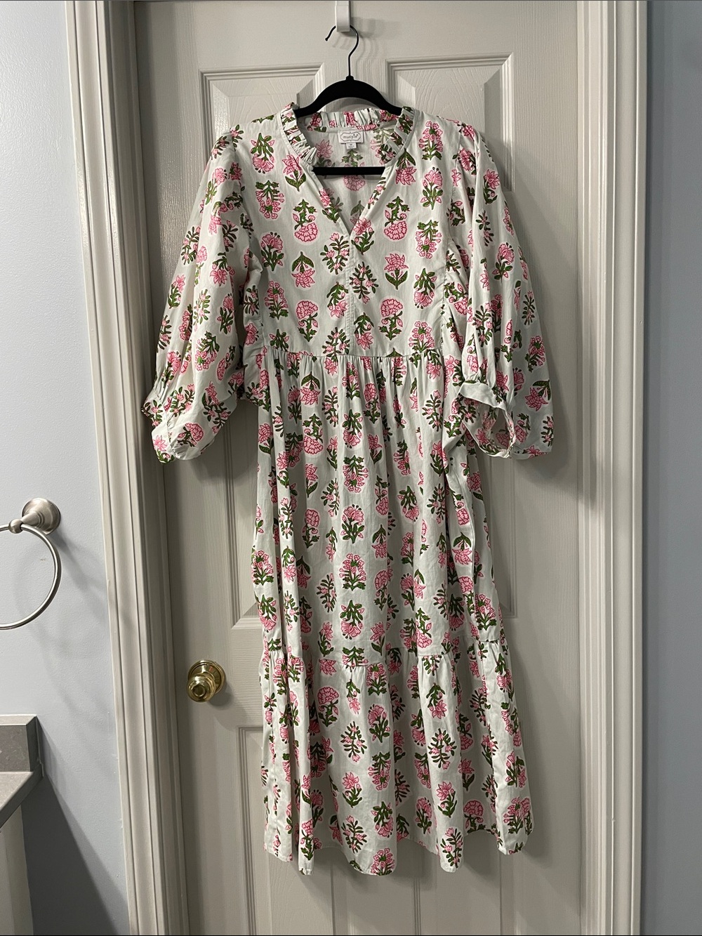 Mud Pie mint green Maxi Dress with Pink & Green Floral Print